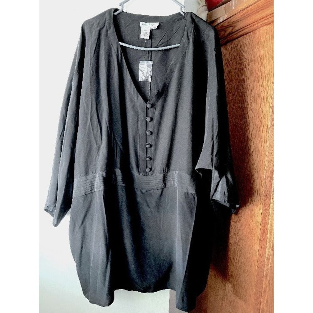 Ulla Popken Brand Black 100% Polyester 3/4 Arm Length Shirt 32/34